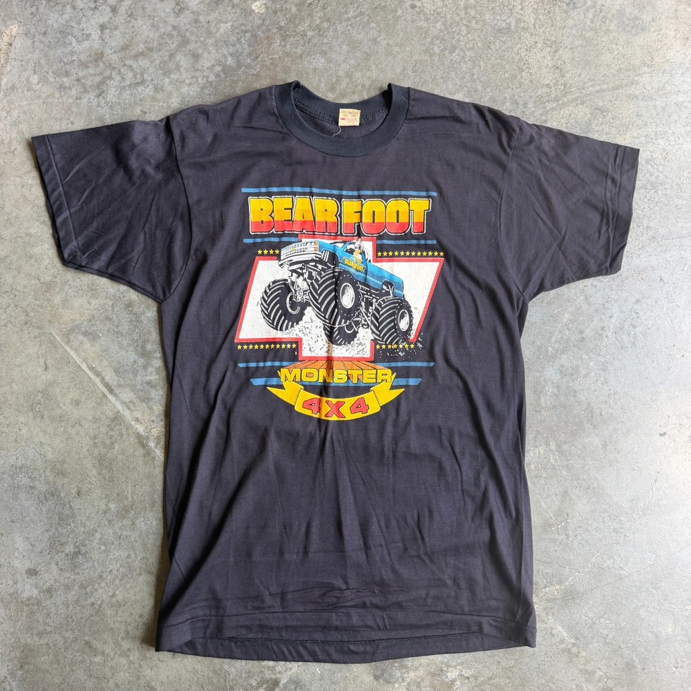 Vintage 80s Bearfoot Monster Truck Graphic Print Thin Shirt Screen Stars Men S